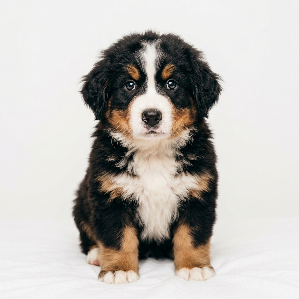 Adorable Bernese Mountain Dog puppy sitting down