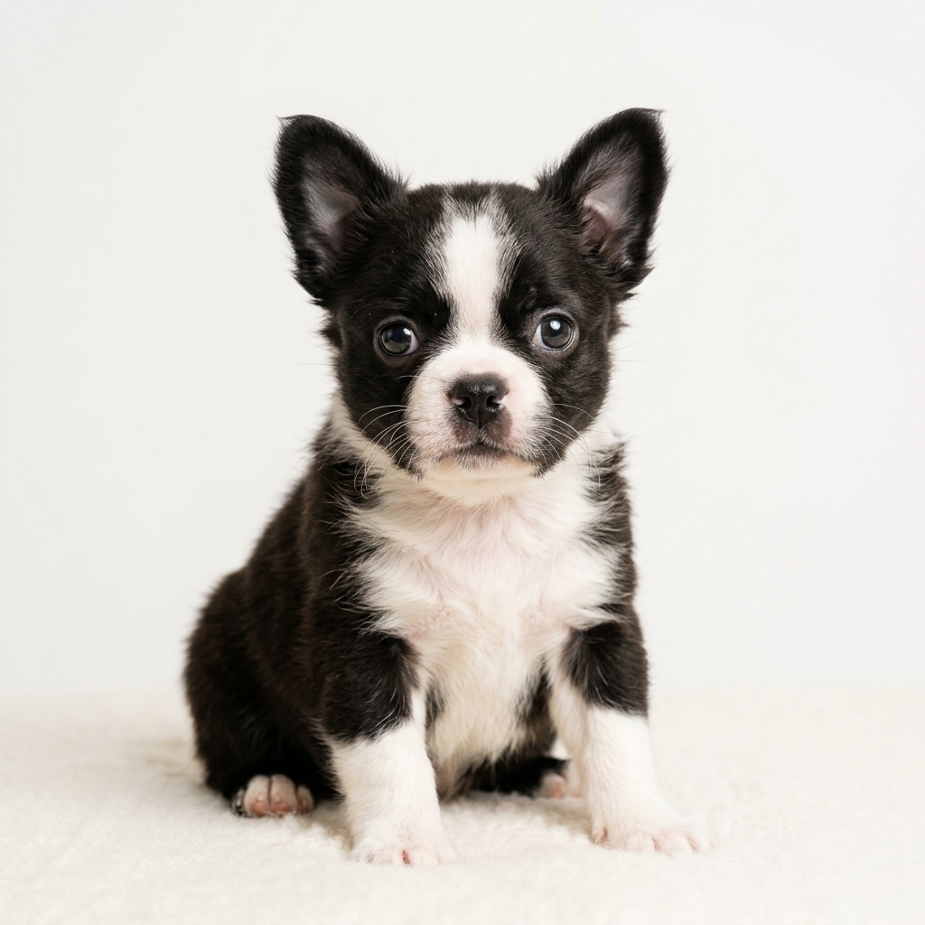 Adorable Boston Terrier puppy sitting down