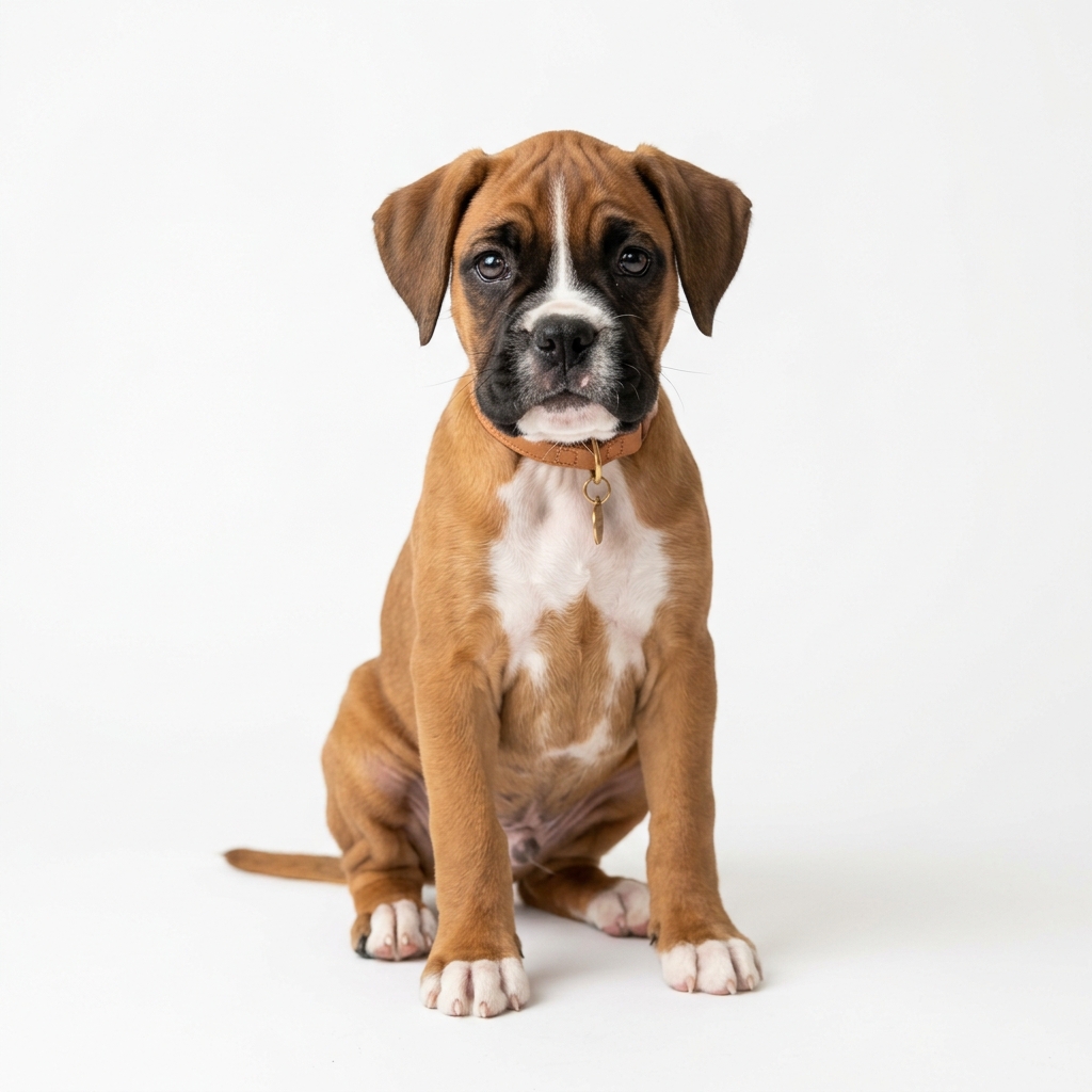 Adorable Boxer puppy sitting down