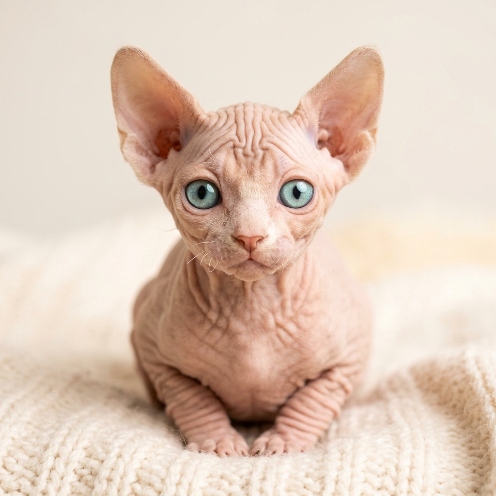 Adorable hairless Sphynx kitten with wrinkles